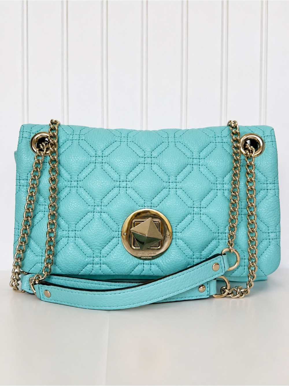 Kate Spade New York Blue Pebbled Leather Quilted Chain Shoulder Bag COA